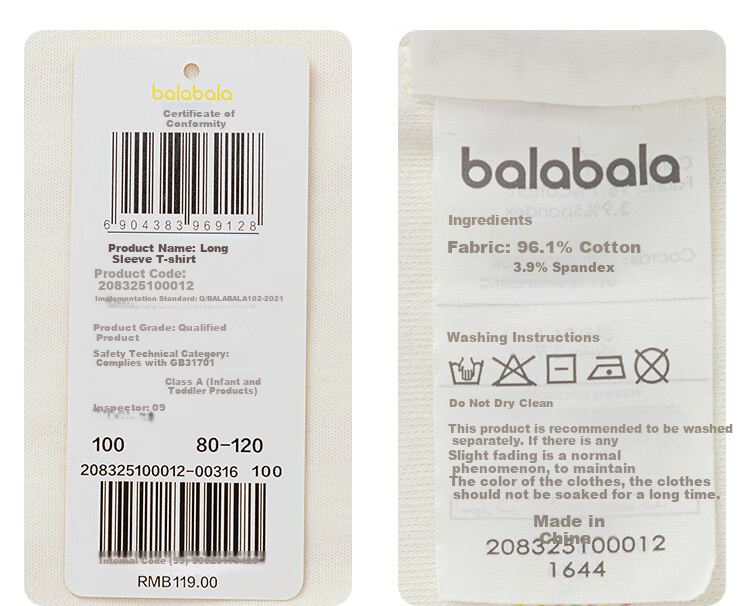BALABALA BalaOne Children's T-Shirt, Girls' Undershirt, 2025 Autumn Collection, Baby Long-Sleeve Top, Sweet Style, 208325100012 14
