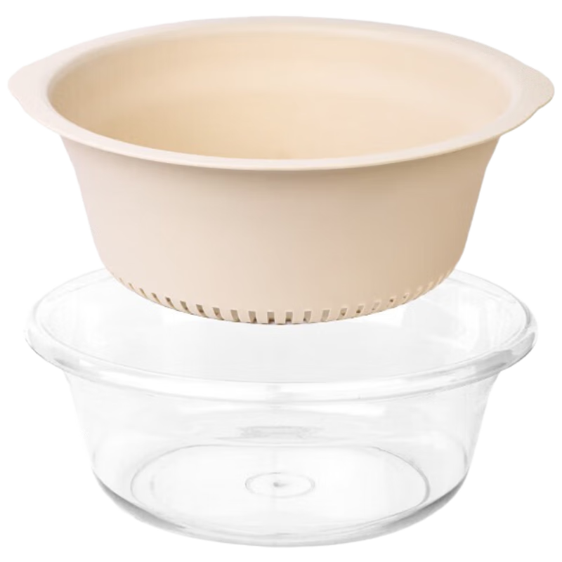 Bayco Vegetable Washing Basket, Draining Basket, Double-Layer Vegetable Washing Basin, Rice Washing Draining Basket, Strainer Basket, Fruit Washing Colander, Medium-Sized BX5240