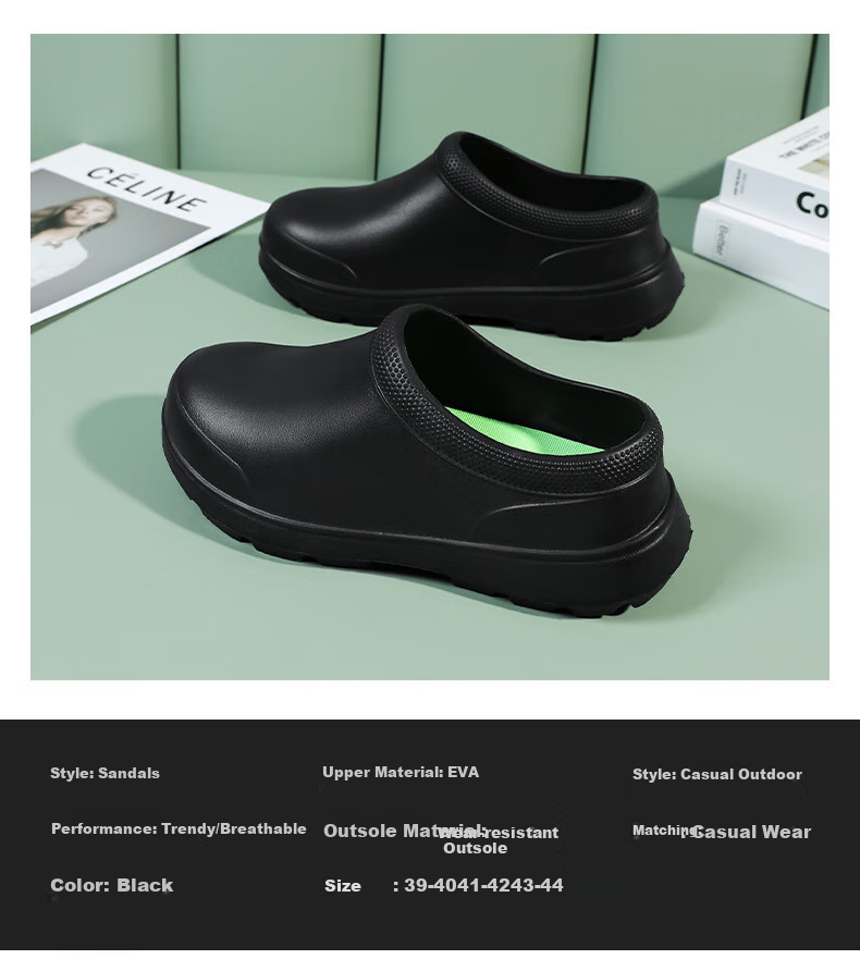 FOOTOPPO EVA Chef Work Shoes for Men, Kitchen-Specific Non-Slip Shoes, Black Oil-Resistant Chef Shoes for Men And Women, Waterproof Shoes 3