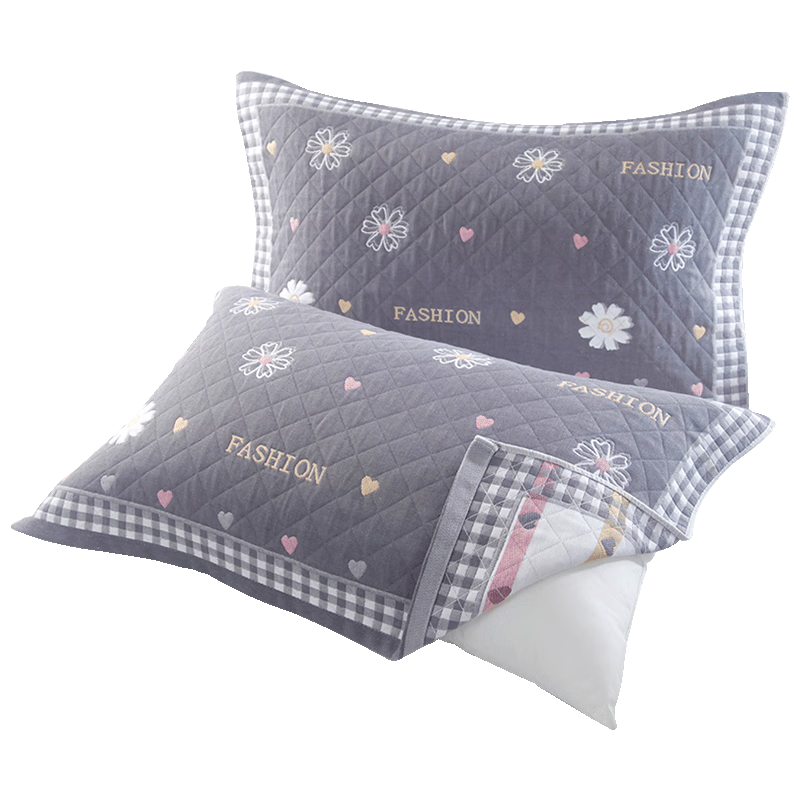 Grace 7A Antibacterial Three-Layer Gauze Pillowcase Thickened Moisture-Absorbing Breathable Pillowcase Floral Scent - Dark Gray 78*52cm Single Pack