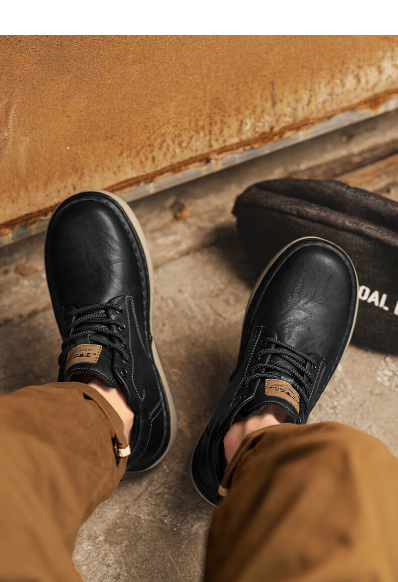 G.N.Shi Jia Men's Martin Boots Autumn Winter New Fashion Retro Work Shoes Casual Mid-top Lace-up Leather Shoes for Men 8