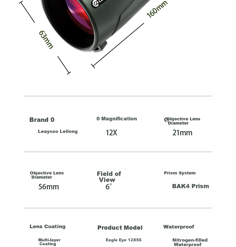 Leaysoo Eagle Eye 12X56ED Large Eyepiece Wide-Angle High-Definition High-Magnification Nitrogen-Filled Waterproof Monocular Telescope for Outdoor Concerts 16
