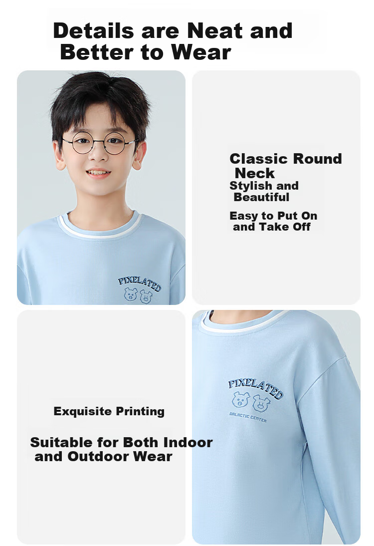 MiiOW Children's Pajamas for Boys, 40S Pure Cotton, 5A Antibacterial Home Wear Set, Spring And Autumn Long-Sleeve, New Style 2024, Blue, 120cm 3