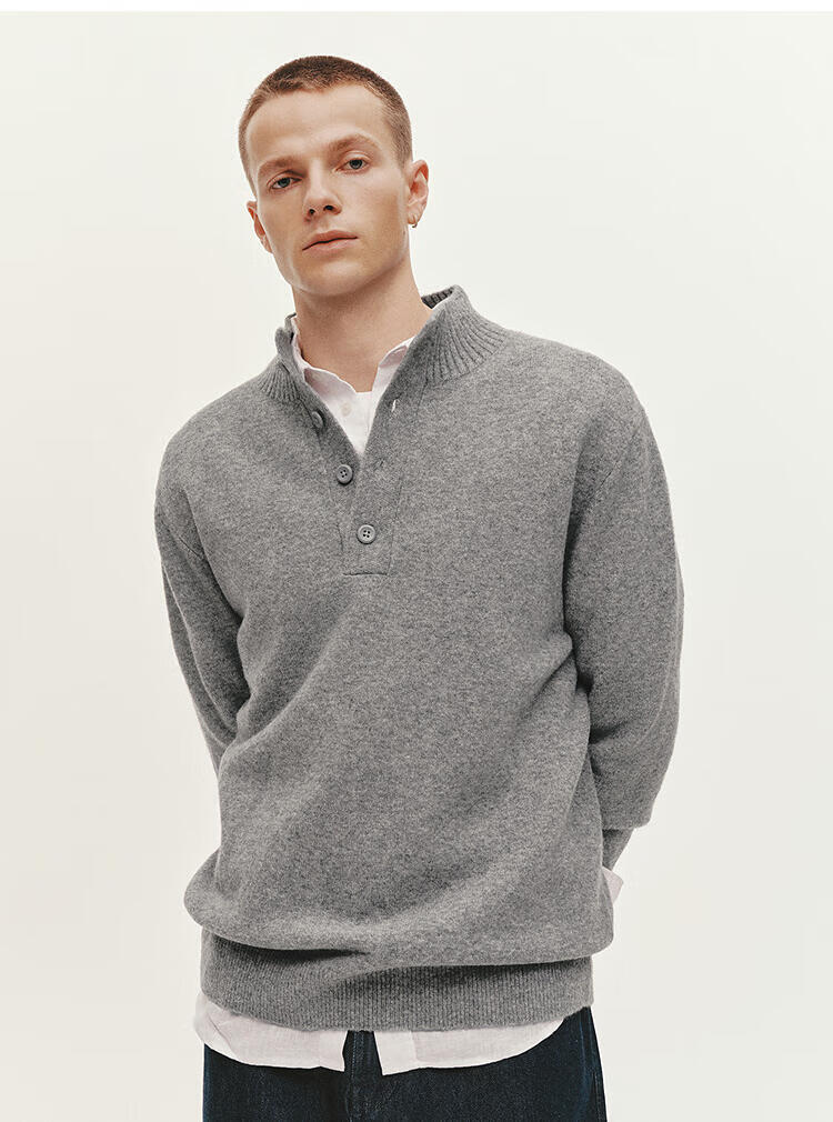 Semir Wang Anyu Same Style Senrou Wool Blend Men's Half-Placket High Neck Knit Sweater Wool 25% Sweater 109725107105 6
