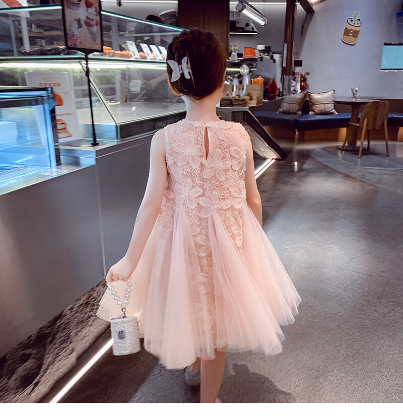 MIMIHELLO Girls Summer Dress 2025 New Fashionable Children's Mesh Princess Vest Dress for Little Girls 6