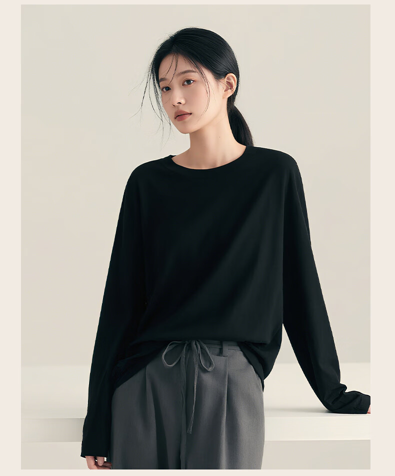 Baleno Women's 2026 New Spring Pure Cotton Long Sleeve Slimming Loose Casual Basic Top 3