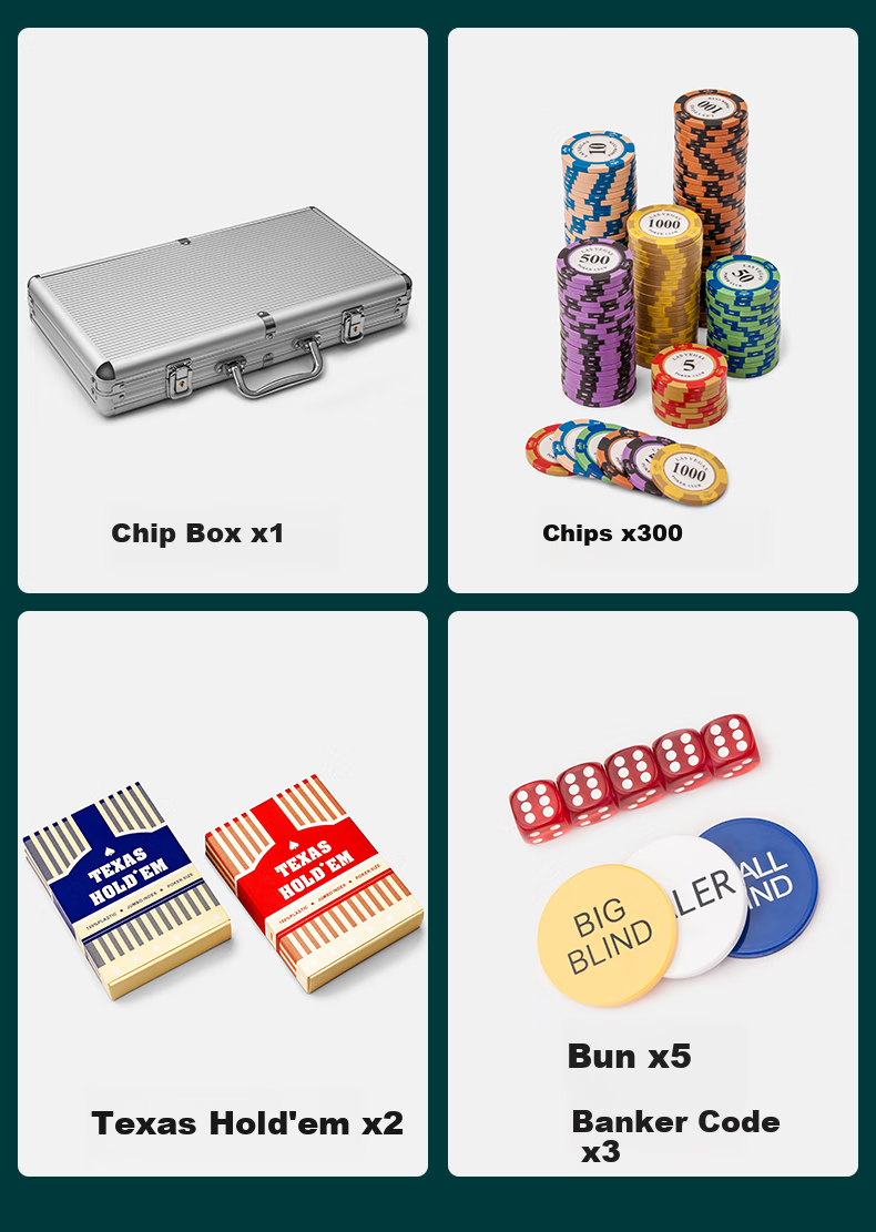 Huasheng Poker Chips, 300 Pieces Clay Poker Chips, Texas Hold'em And Mahjong Chip Set, Points Coins H-032 4