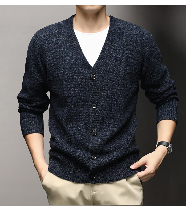 Hengyuanxiang Men's Wool Cardigan Thickened 100% Pure Wool Winter New V-Neck Warm Sweater Men's Versatile Knit Jacket 18
