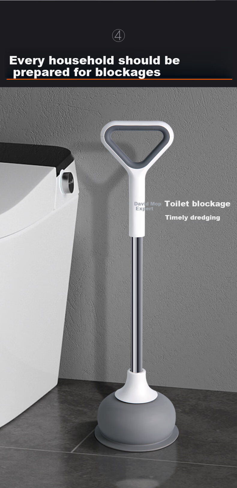 Dawei Toilet Plunger High-Quality Rubber Plunger Clog Remover for Bathroom Pipes, Powerful Suction Drain Cleaner Tool with Suction Cup H6 5