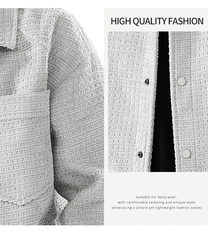 :CHOCOOLATE IT Trendy Polo Collar Jacket Men Autumn Winter New American High Street Retro Loose Casual Coat White Gray M 3