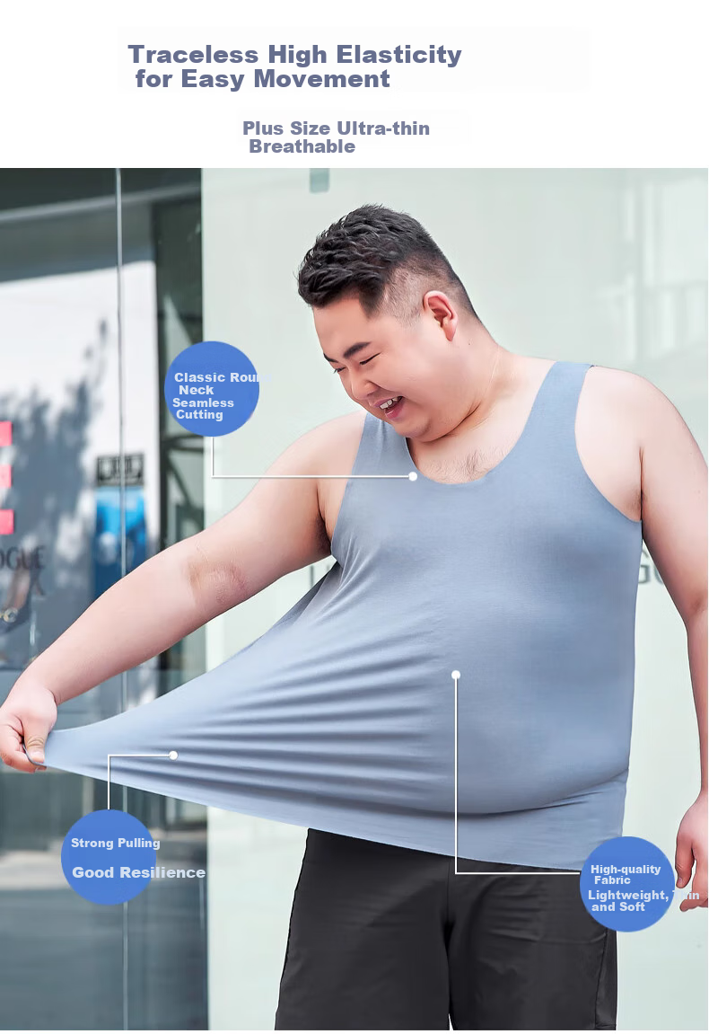 LangSha 2-Pack Large Size Undershirt for Men, Thin Style, Cuttable, 7A Antibacterial Seamless Ice Silk Vest, Modal Cool-Feeling Undershirt 3