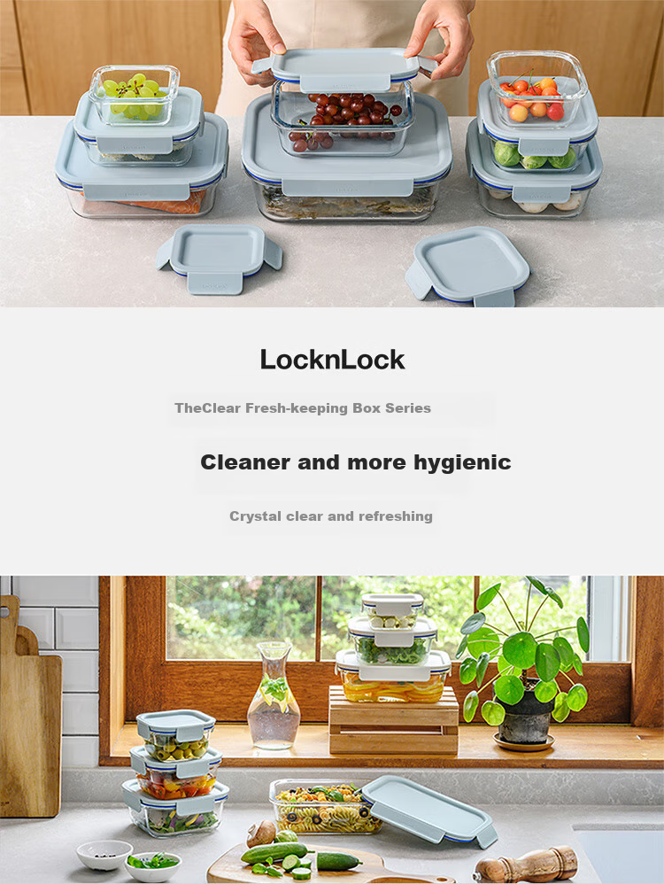 LOCK&LOCK , Glass Food Storage Container, Microwave-Safe Lunch Box, Sealed Meal Container, Bento Box, Refrigerator Organizer, 750ML, Mint Gree 2