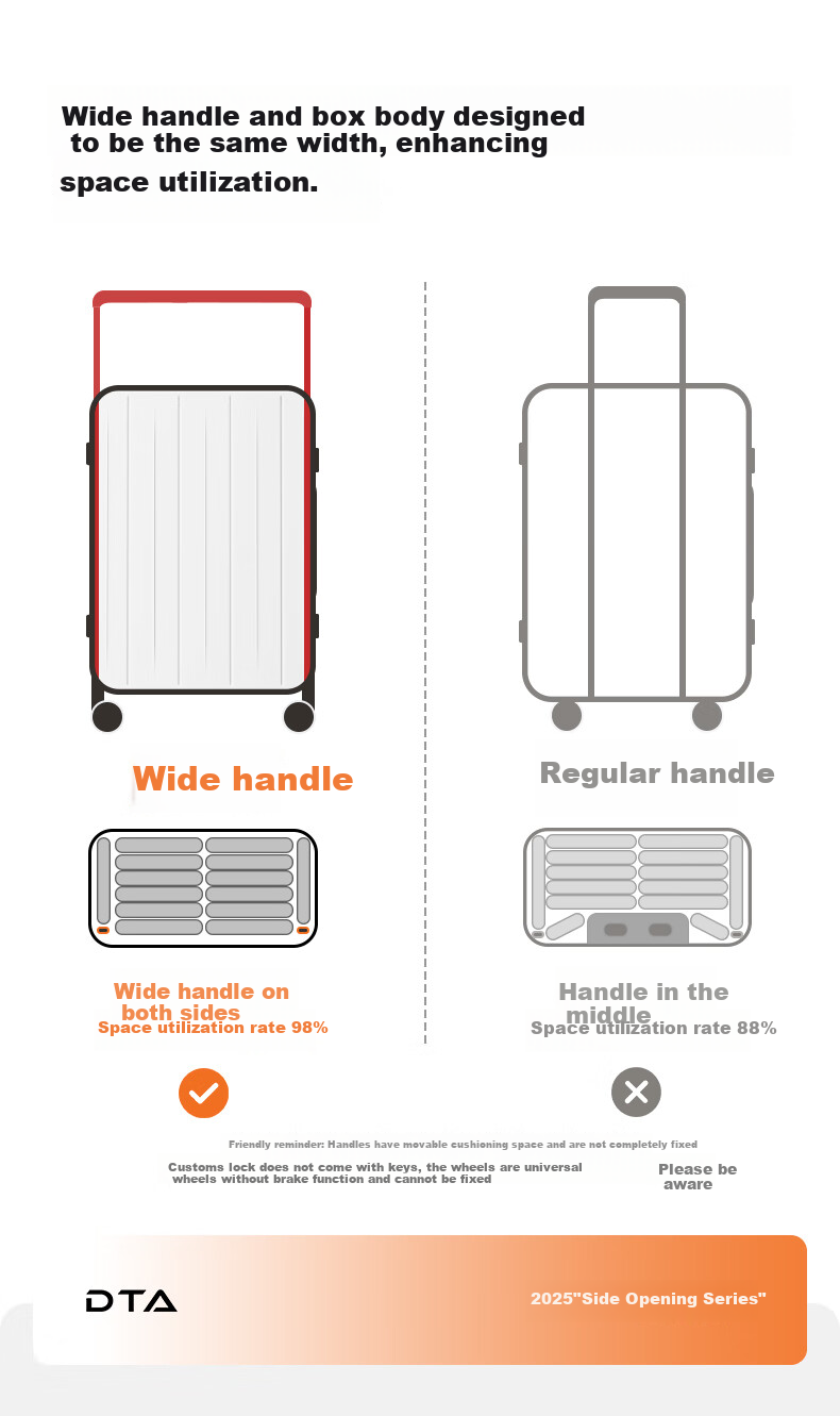 DTA Side-Opening Luggage Large Capacity Trolley Suitcase for Women Multifunctional Password Lock Travel Leather Case for Men Black 24 Inch 2