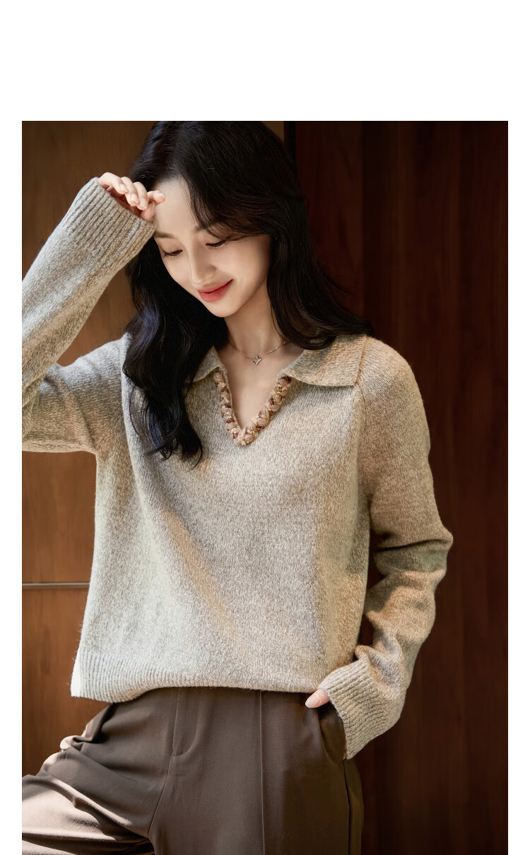 Demana Smart Slow Life Winter Colorblock Ribbon V-Neck Knit Sweater for Petite Women 1