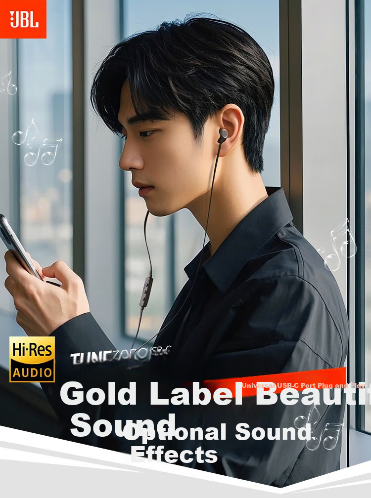 JBL TUNE 305C Wired Earphones, Type-C Interface, Semi In-Ear Headphones, Computer Headphones, Compatible with USB-C, Travel Companion, Gift Recommendation, Red 1