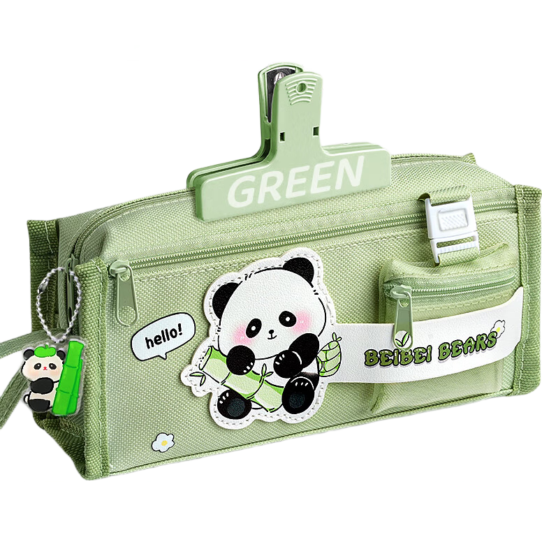 Licao Pencil Case for Elementary School Students, Girls' Stationery Box, Large Capacity Canvas Multi-Layer Pencil Pouch, High-Quality First Grade And Middle School Birthday Gift - Panda Style