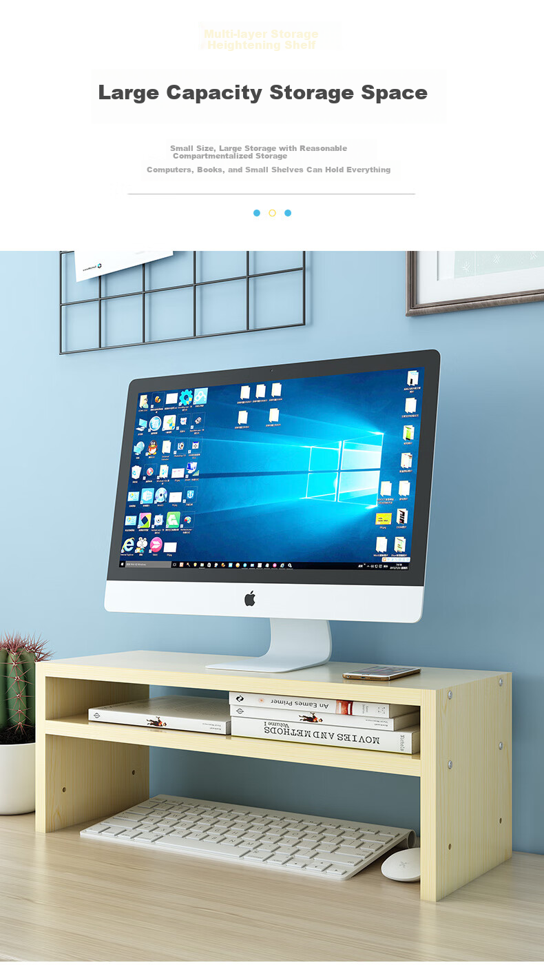 Shuranjia Adjustable Height Computer Monitor Riser Stand, Dorm Office Desk Organizer Shelf, Cherry Wood Color 04 9