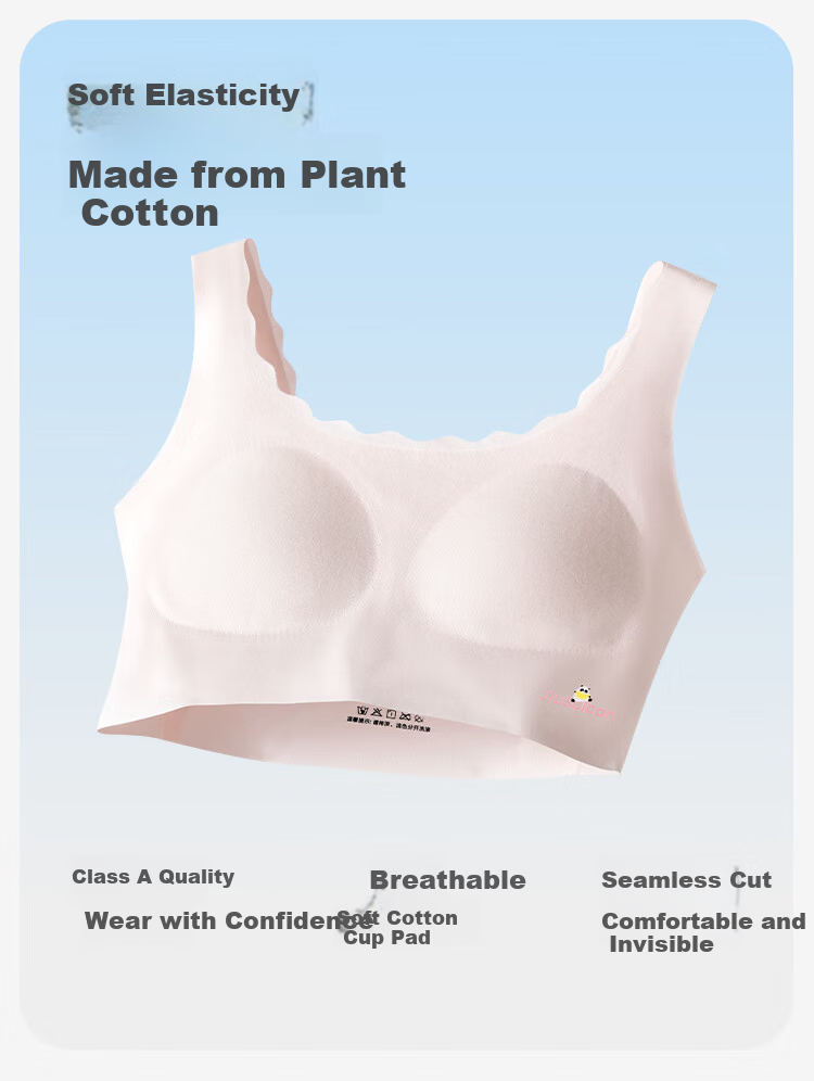 Jiusuiban Plant Cotton Children's Underwear, Girls' Class A Invisible Thin Bra, for Ages 11-13, Puberty Girls' Mid-Length Vest 4
