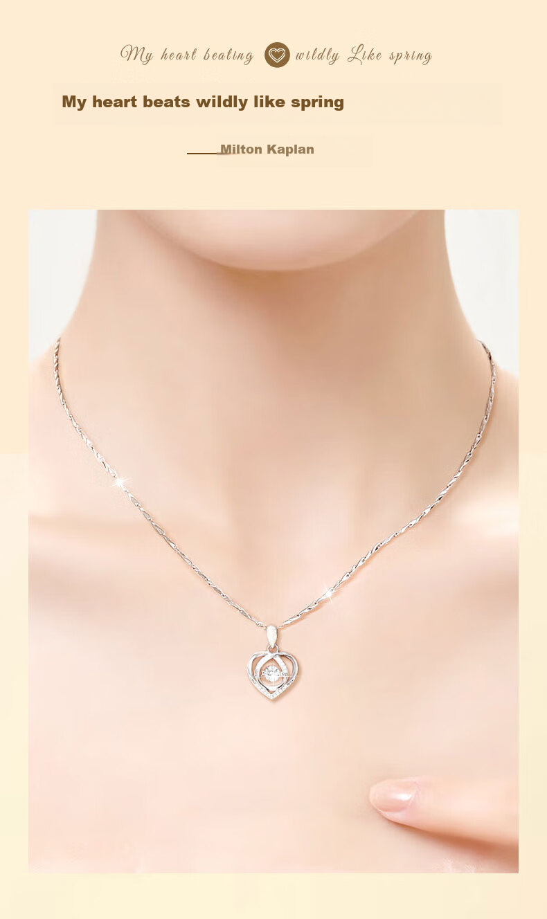Zhenshangyin Chinese Gold "Pulsating Heart" Sterling Silver Necklace for Women, One Carat Moissanite Pendant, New Style, Birthday Gift for Girlfriend 6