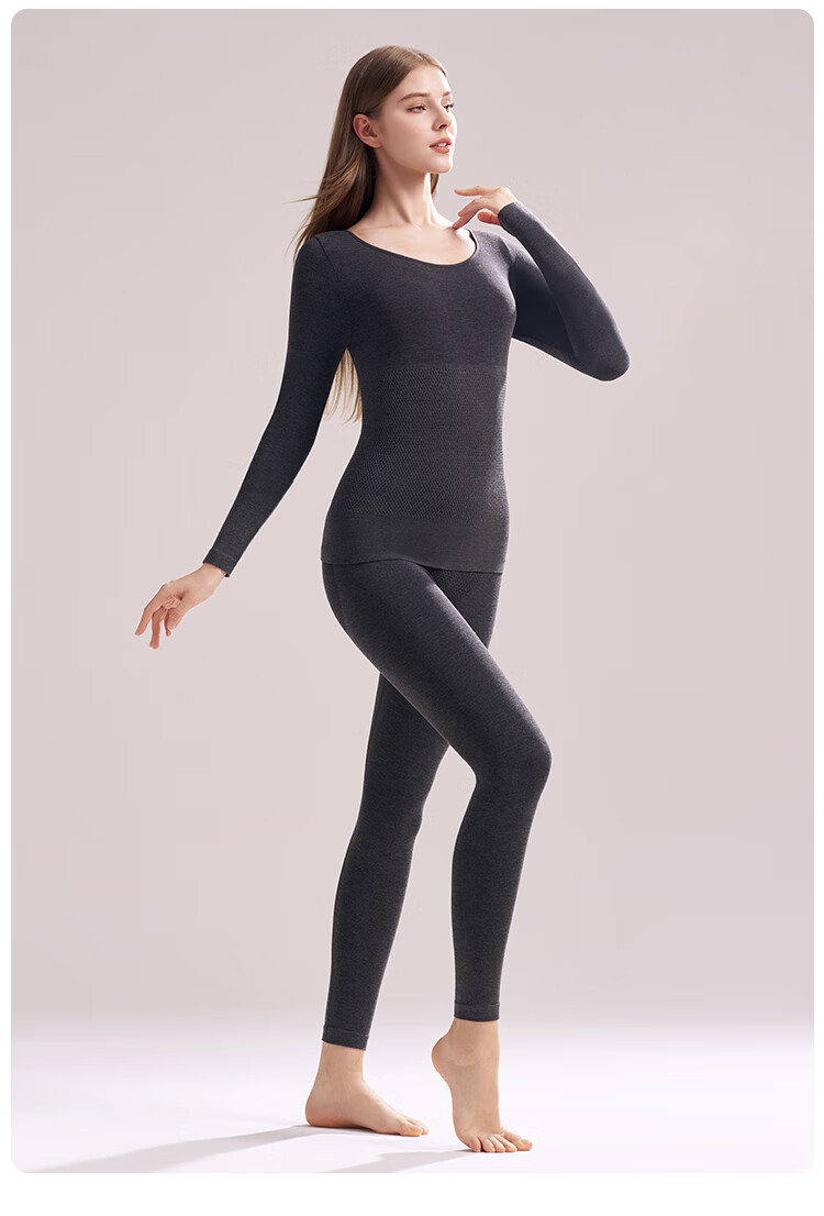 Ordifen Women's Thermal Wool Warm Set Autumn Shirt and Pants Slim Fit High Waist Cotton Wool Base Layer Winter 10