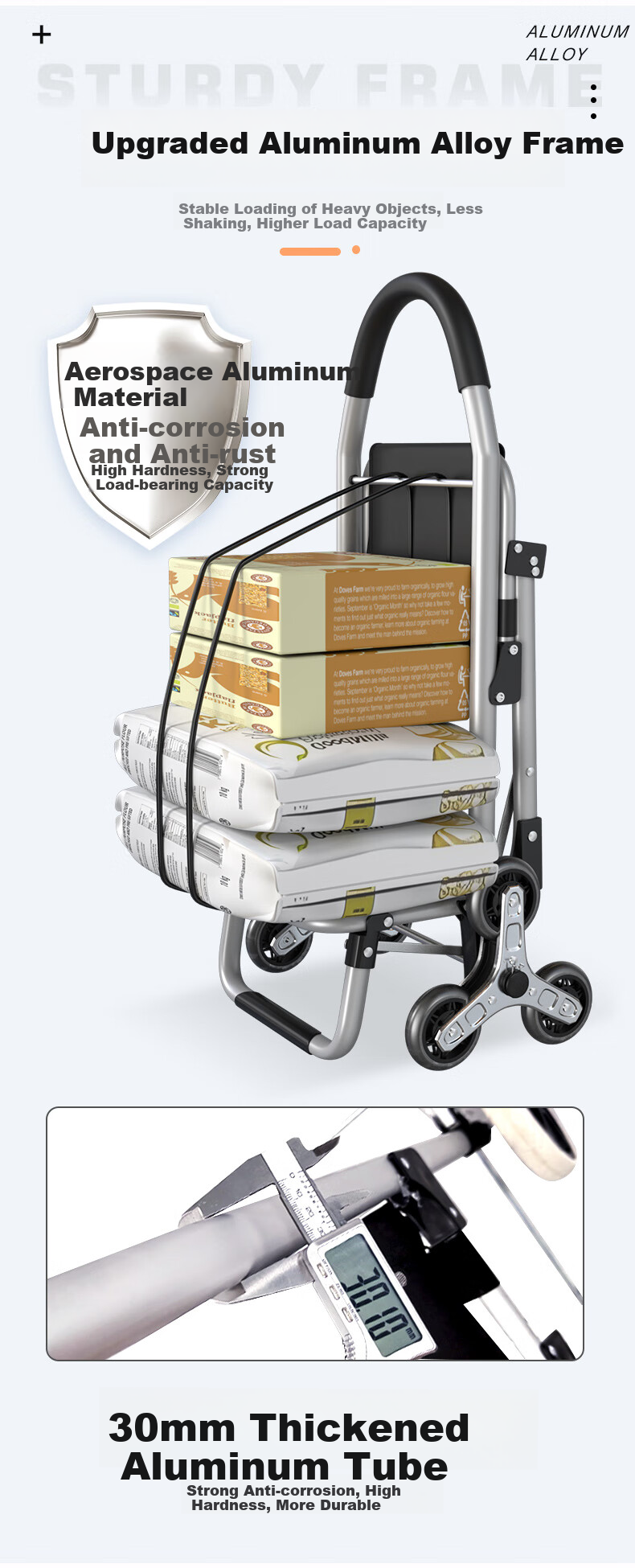 Boyun Grocery Shopping Cart, Household Trolley, Supermarket Portable Cart for Elderly, Foldable Camping Cart, Stair-Climbing Hand Truck 3