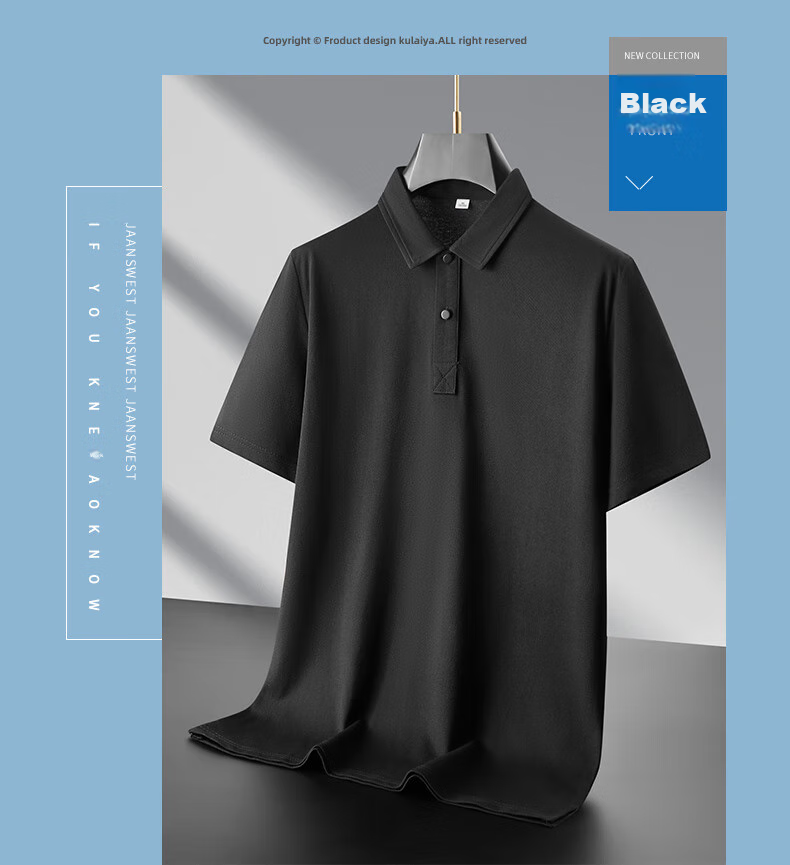 Jeanswest POLO Shirt for Men, Short Sleeve, 2026 Summer Fashion, Comfortable Casual Quick-Dry Versatile Top, Black, 4XL 11