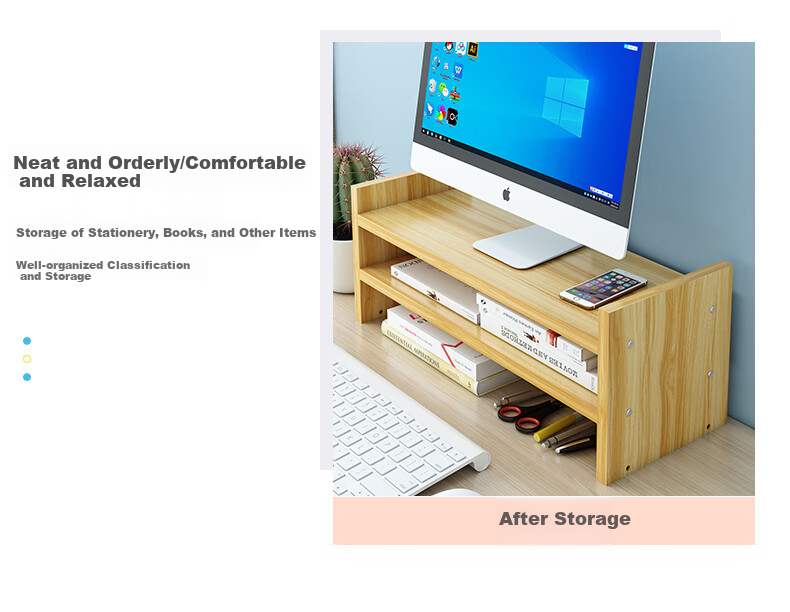 Shuranjia Adjustable Height Computer Monitor Riser Stand, Dorm Office Desk Organizer Shelf, Cherry Wood Color 04 7