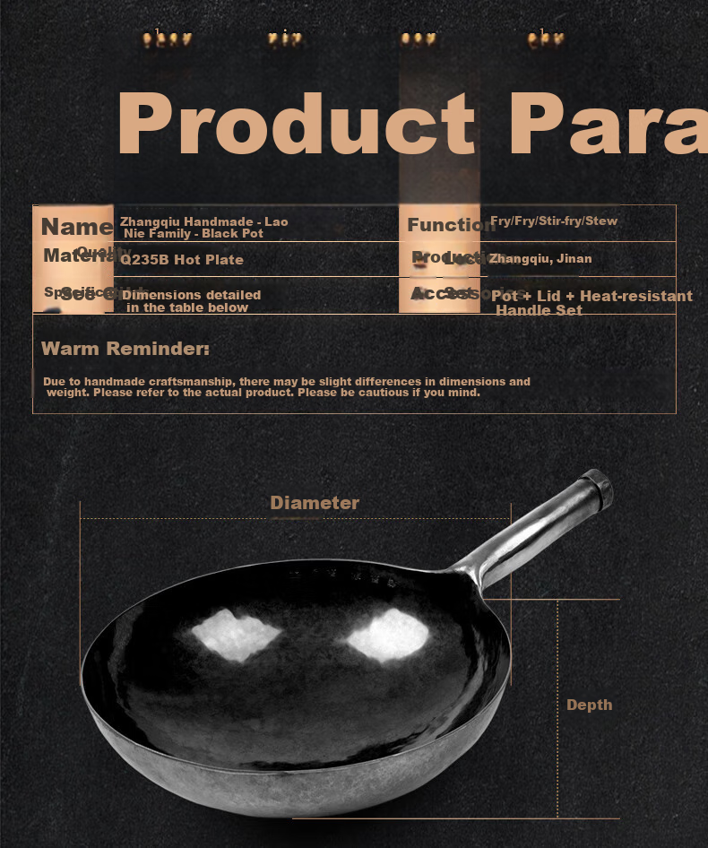 Laoniejia Black Iron Wok for Home Cooking, Zhangqiu Handmade Iron Pan, Traditional Non-Coated Non-Stick Pan (Zhang Zunzhong/Xu Lingxian) 32cm 24