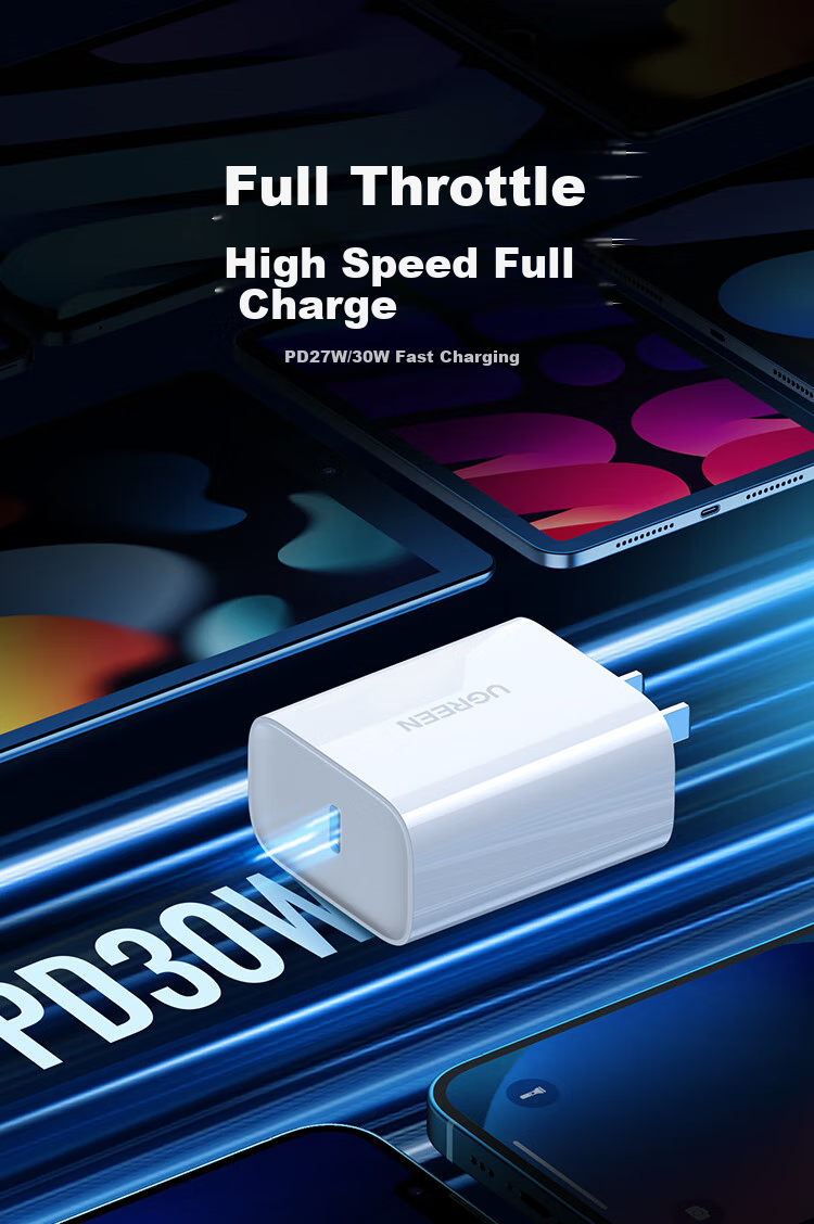 UGREEN 30W Charger, GaN Power Adapter, Compatible with Apple IPhone 18 Pro Max/17 Duo/16, Xiaomi, Huawei, IPad, Mobile Phone Type-C Fast Charging PD27W/20W Plug 1