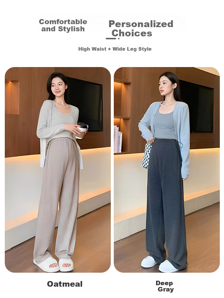9I9 Maternity Pants, Winter Fleece-Lined, for Outdoor Wear, Pregnancy-Friendly without Tightening Belly, Adjustable Wide-Leg Pants, Women's Casual Trousers, A123 Black XL 8