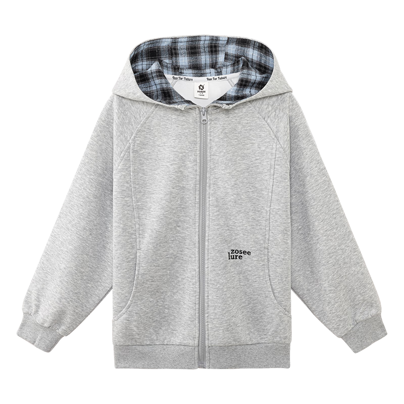 Zuo Xi Boys' Hoodie 2025 New Style Kids' Hooded Fleece Jacket Gray Size 140