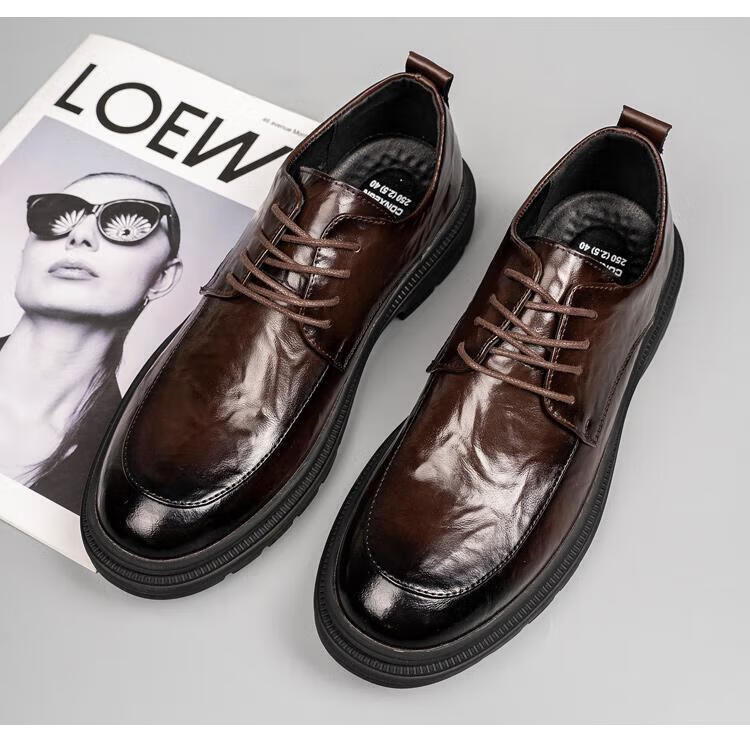 Jingzhenlianggong Men's Genuine Leather Dress Shoes 2026 Spring Business Lace-up Derby Black Size 40 19