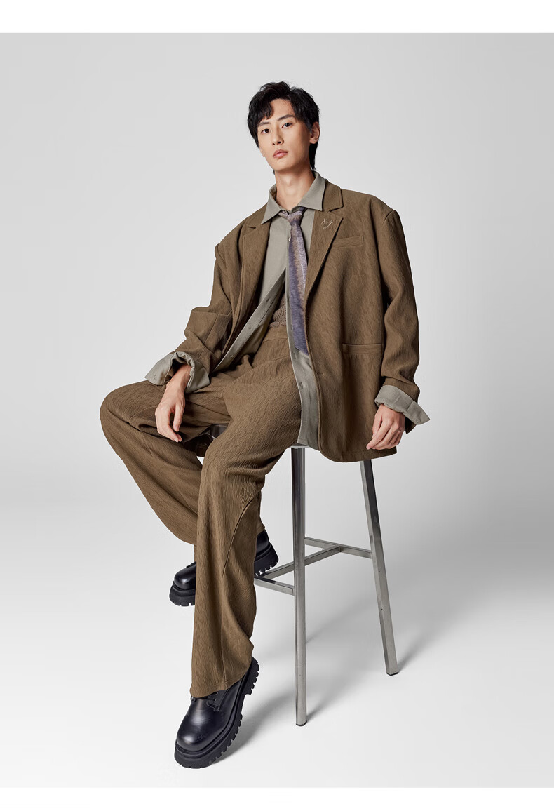 BODYDREAM Men's Casual New Draped Straight-Leg Textured Wide-Leg Wilderness Melard Trousers 13