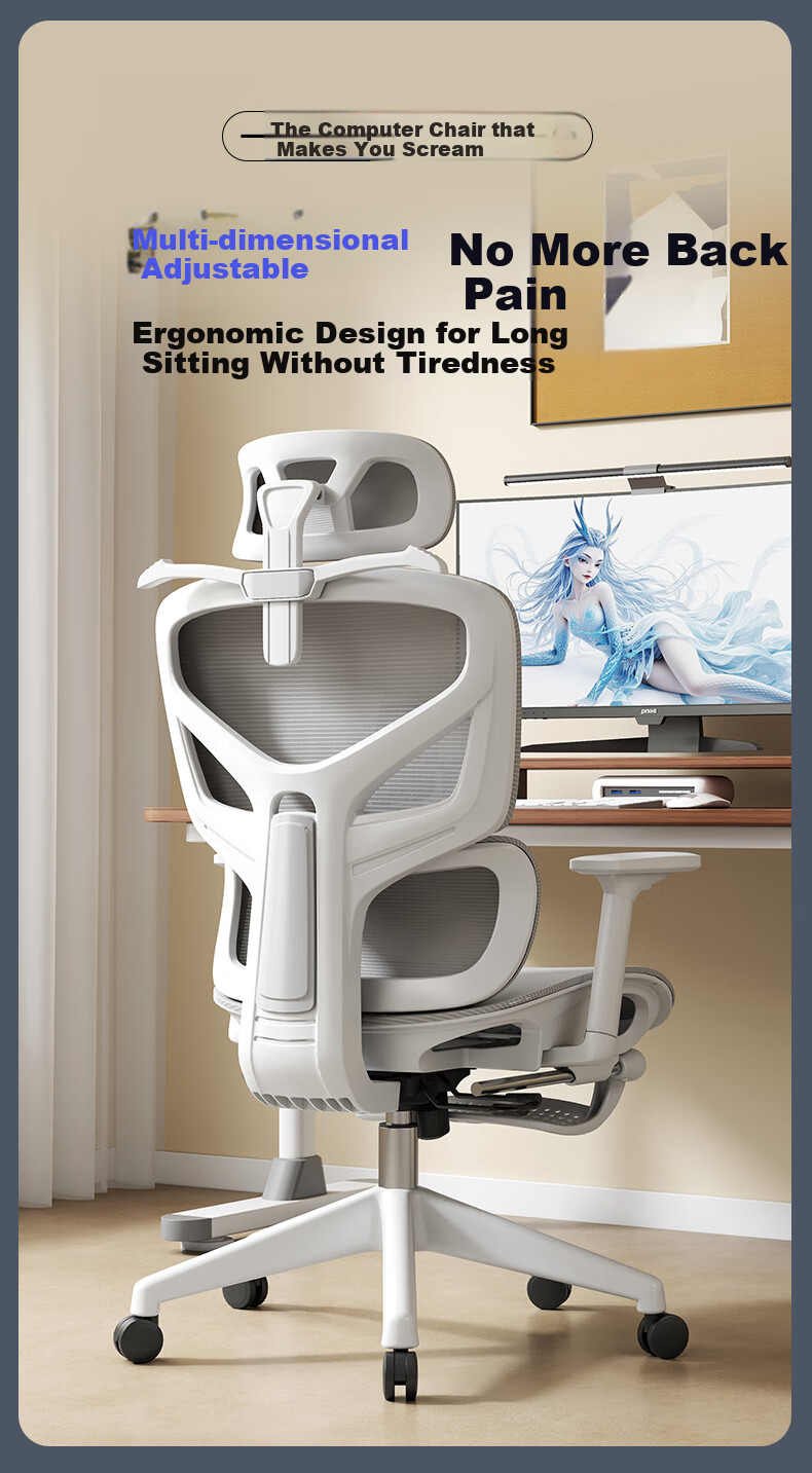 Qishengmingyuan LC-1895 Ergonomic Office Chair with Dual Backrest, Lumbar Support And Footrest for Computer Workstation And Gaming 1