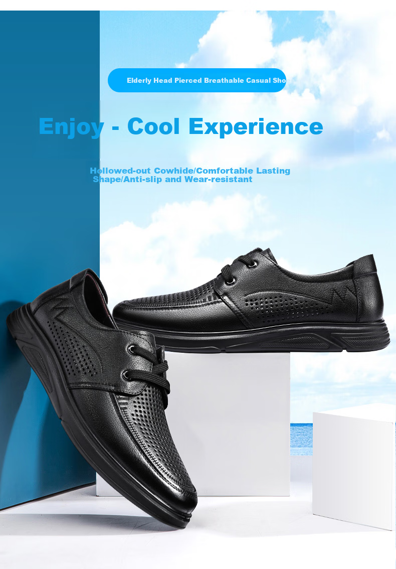 LAORENTOU Men's Leather Shoes, Business Casual Shoes, Top-Grain Cowhide Perforated Shoes, Slip-Resistant And Wear-Resistant Hollow-Out Men's Shoes, LL12130, Black, Size 38 2