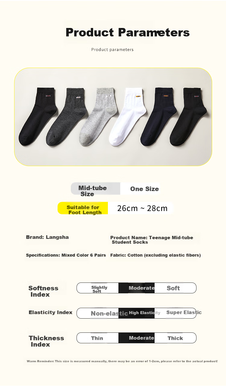 LangSha Children's Socks, Boys' Comfortable Breathable Long Socks, for Older Children, High School Students, Teenagers, Men's Mid-Calf Socks, 6 Pairs Pack 9