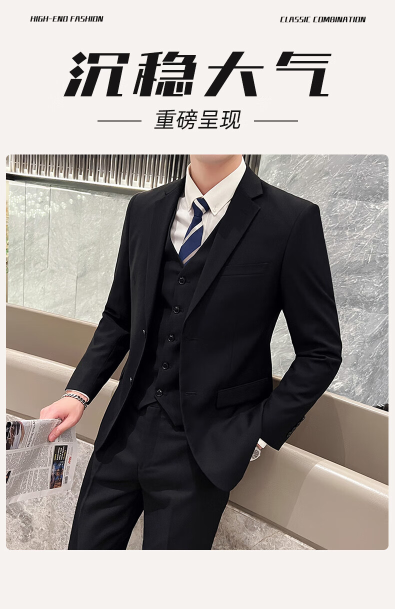 ROMON Men's Business Slim Fit Suit Jacket Black XL 1