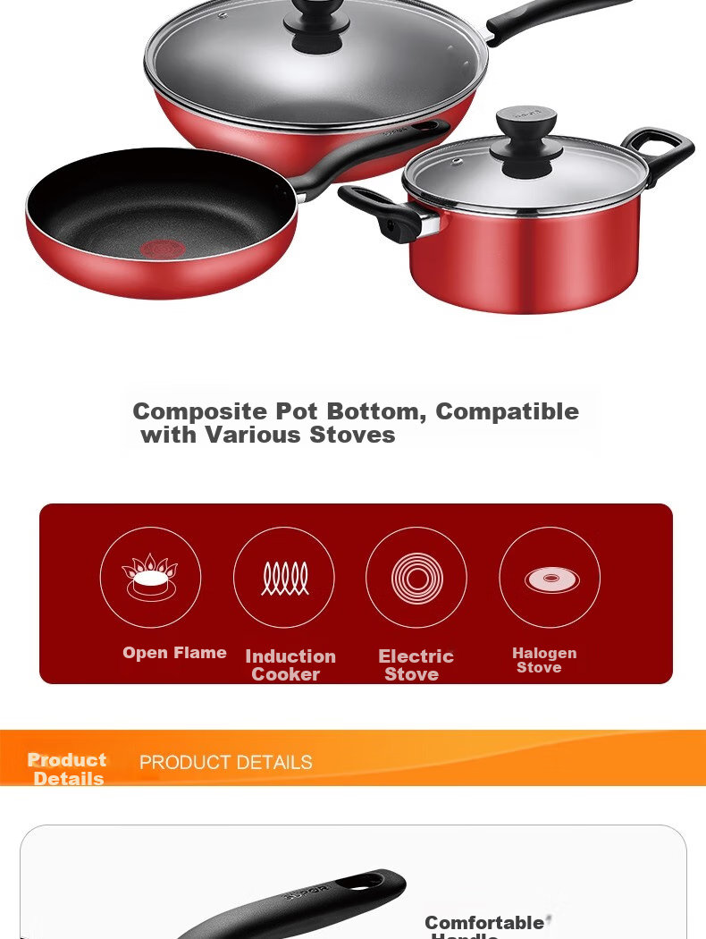 SUPOR Cookware Set Non-Stick Three-Piece Set: Wok, Frying Pan, Soup Pot, Cooking Utensils Fire Red Dot TP1926Q 5