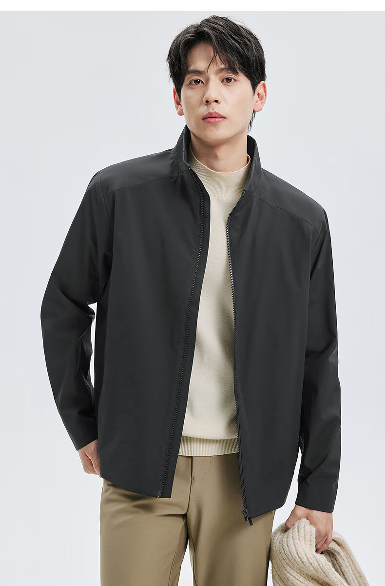 Seven Wolves [Three-proof Thin Fleece] Men's Jacket Spring Autumn Windproof Stand Collar Casual Men's Outerwear Black 4XL (190) 2