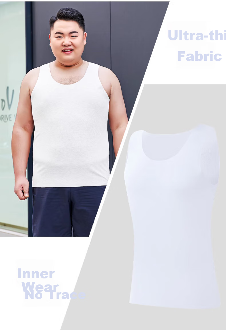 LangSha 2-Pack Large Size Undershirt for Men, Thin Style, Cuttable, 7A Antibacterial Seamless Ice Silk Vest, Modal Cool-Feeling Undershirt 17
