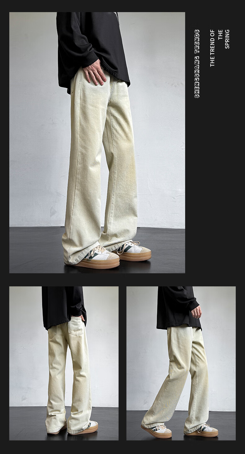 Homlean American Retro Washed Jeans, Summer Men's Fashionable Versatile Loose Straight-Leg Slightly Flared Casual Pants, SS99 Vintage Blue M 8