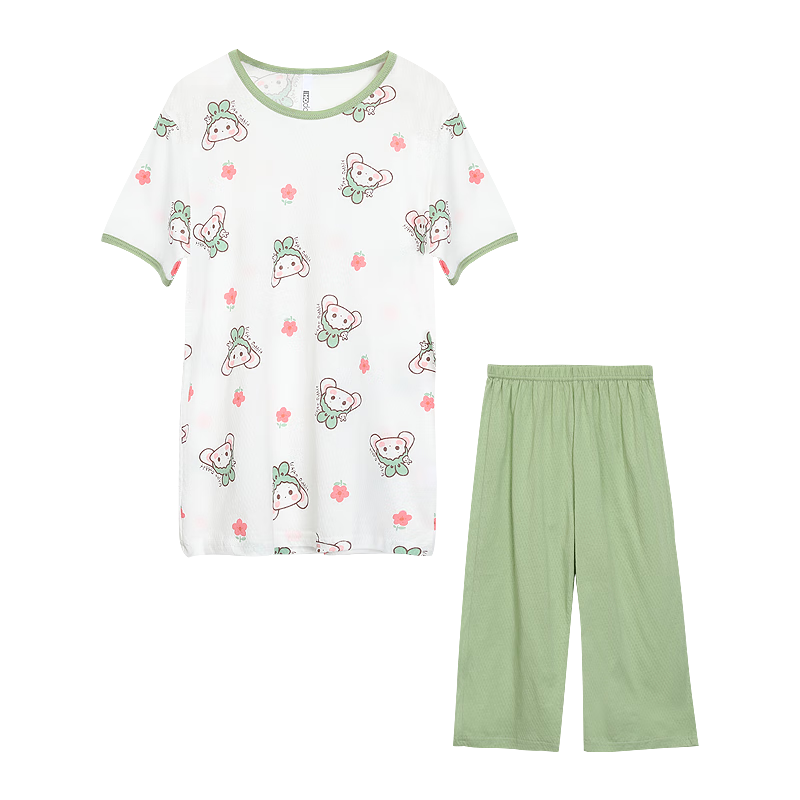 Hodohome Children's Pajamas for Girls, Summer Thin A-Class 40S Pure Cotton Home Wear Short-Sleeve Mesh Breathable Air Conditioning Suit 310 Two 160