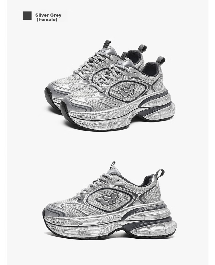 ZHR Celebrity-Style Chunky Dad Sneakers for Women, Lightweight Height-Increasing Women's Shoes, Sports Casual Shoes for Couples AS16 Silver Size 43 33