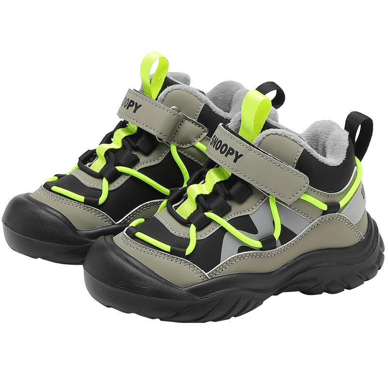 SNOOPY Kids Winter Cotton Shoes Boys Girls Warm Outdoor Sneakers 3911 Army Green Black Size 28