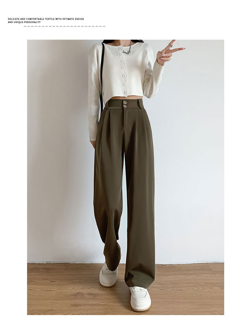 LangSha Women's Autumn New Double Button High Waist Draped Office Elegant Dress Pants Casual Wide Leg Trousers 21