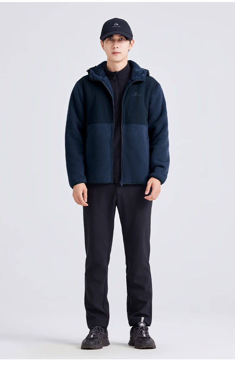 Toread Men's Fleece-Lined Thickened Hooded Jacket Autumn Winter Warm Outdoor Patchwork Fleece Cardigan 1