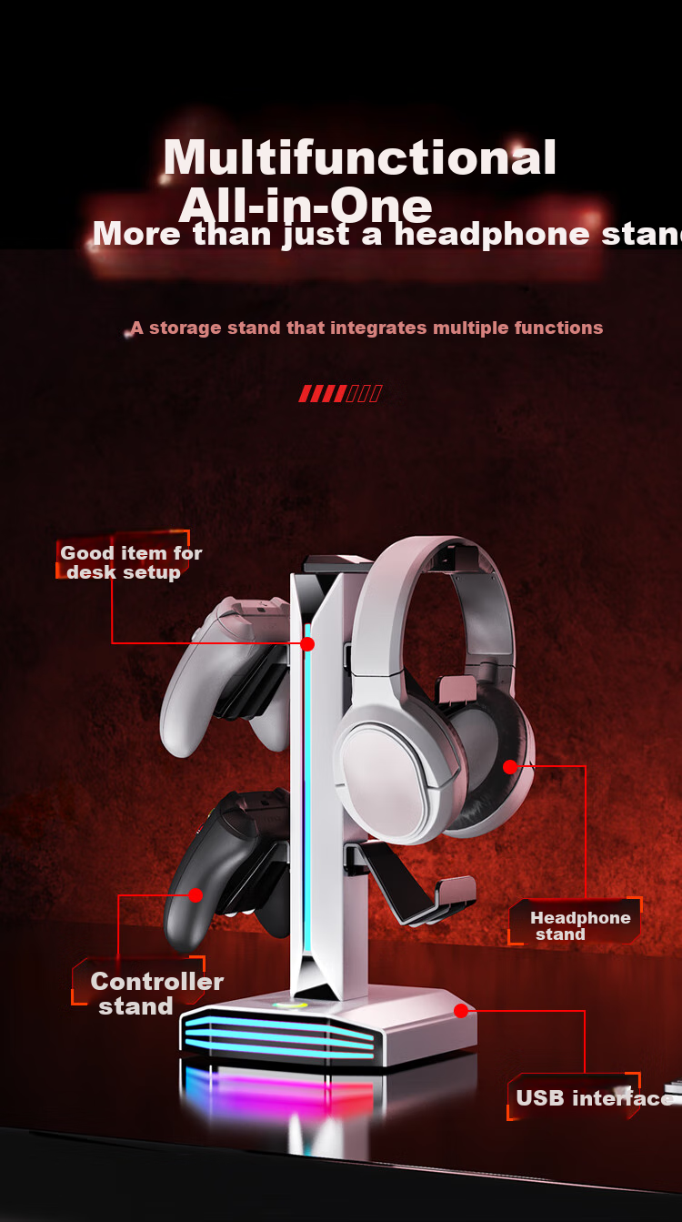 NVV Earphone Handle Stand Two-In RGB Lighting USB Expansion Compatible with PS5/XBOX/Switch Game Controller Storage Stand ROG Headphone Hanger MZ-8006 5