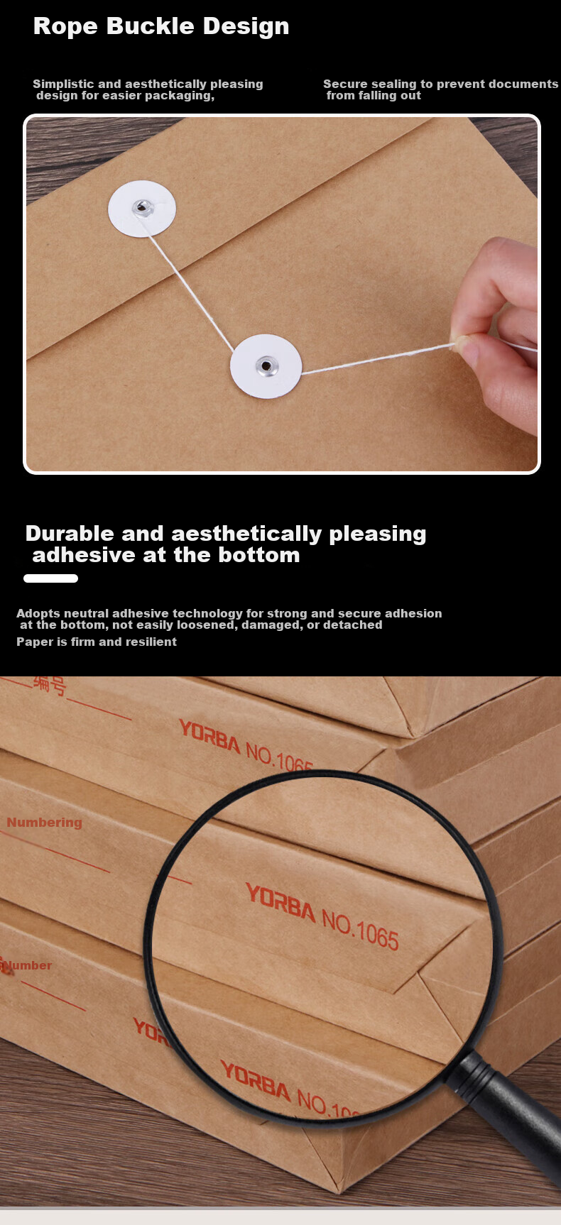 Youbili A4 High-Quality Pure Pulp Kraft Paper File Folders, Side Width 8cm, Thick Document Envelopes, 20 Pieces, 1068 5