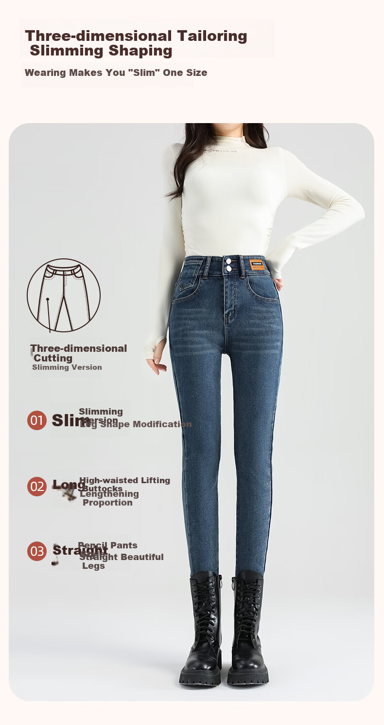 LangSha High-Waisted Jeans with Double Buttons for Women, Spring And Autumn Fashion, Leather Label, Skinny Pants, High Elasticity, Slimming, Fitted Pencil Pants for Wome 7