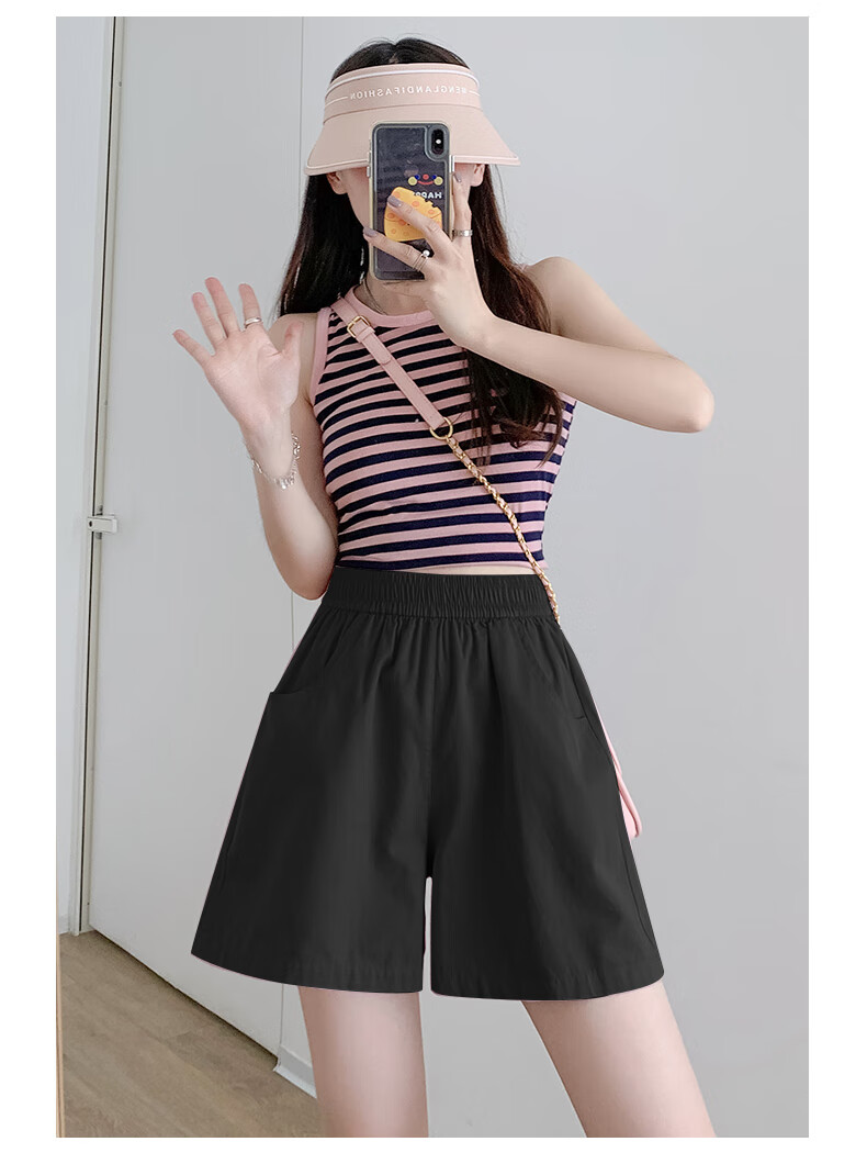 LangSha Women's Summer Thin High Waist Wide Leg Shorts Loose Casual Sports Pants Straight-Leg Work Shorts 14